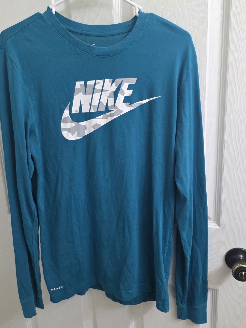 Nike Teal Long-Sleeve Dri-FIT Tee with White Camo Swoosh